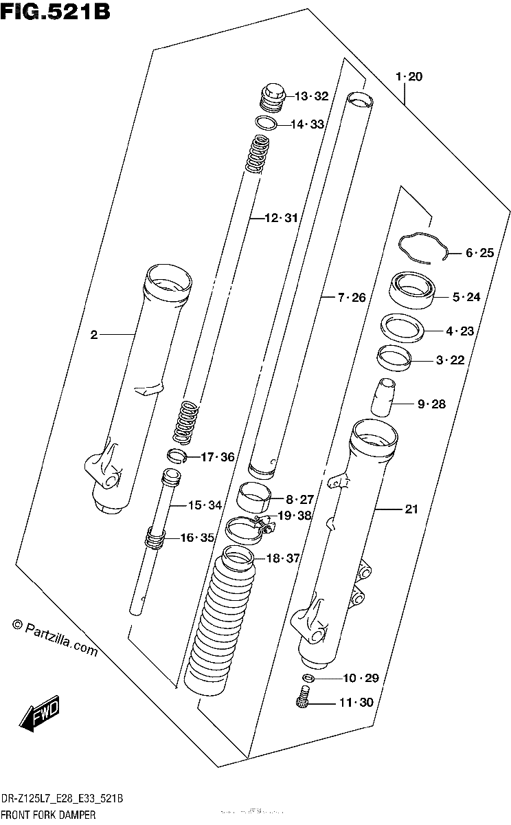 Diagrama de FRONT FORK DAMPER DR Z125L E28