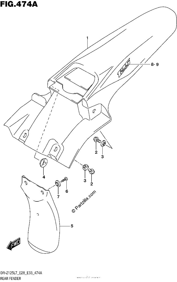 Diagrama de REAR FENDER DR Z125 E28