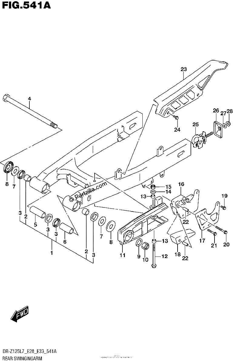 Diagrama de REAR SWINGINGARM DR Z125 E28