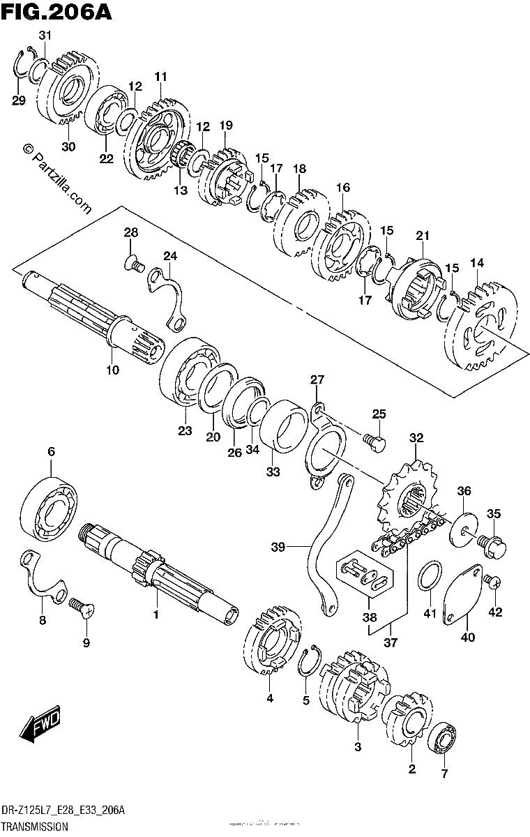 Diagrama de TRANSMISSION DR Z125 E28