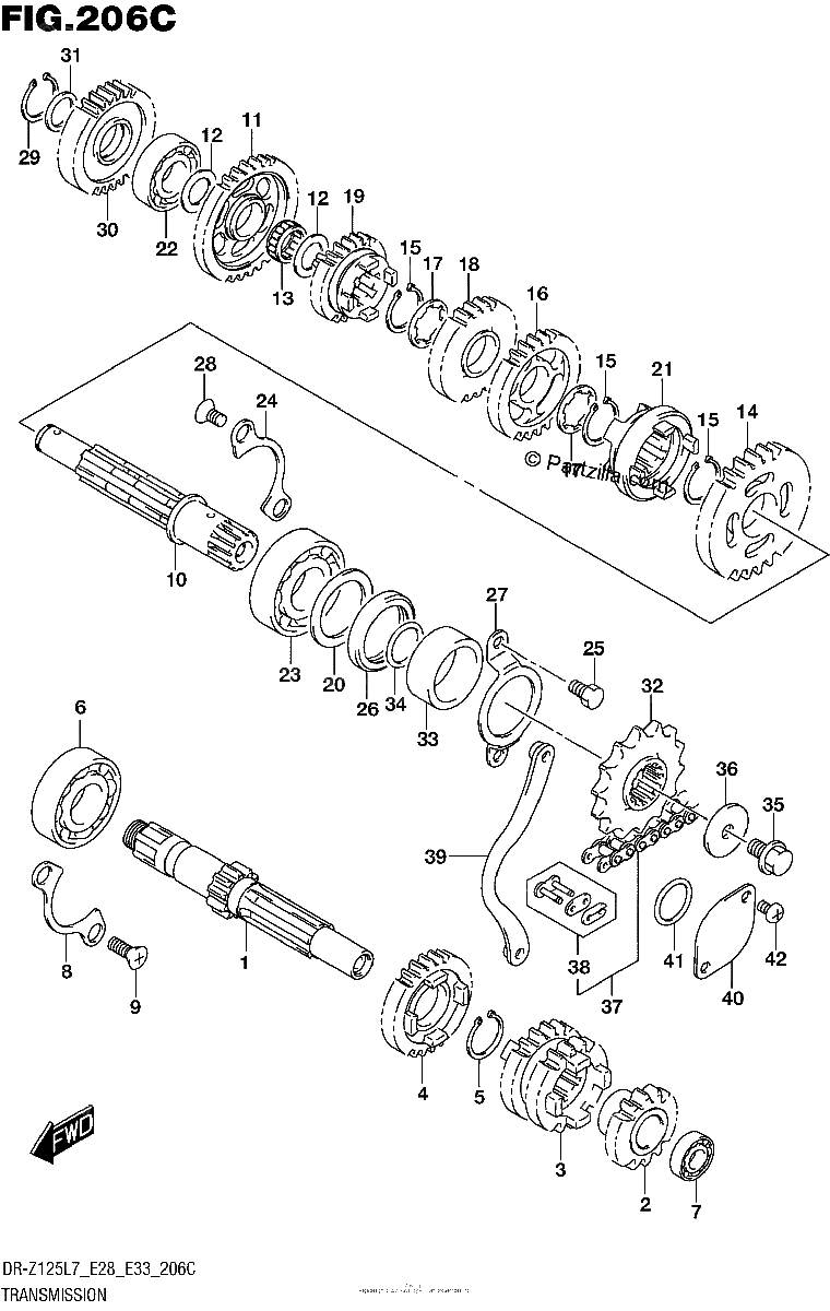 Diagrama de TRANSMISSION DR Z125L E33