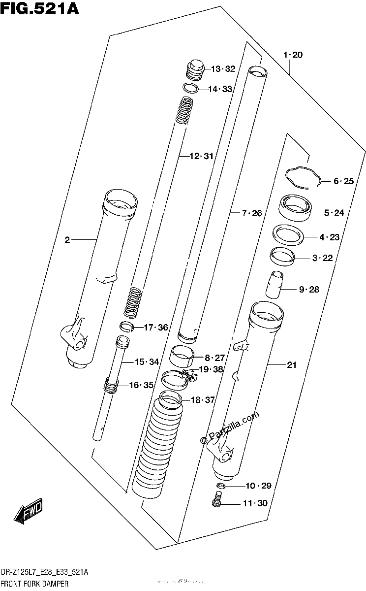 Diagrama de FRONT FORK DAMPER DR Z125 E28