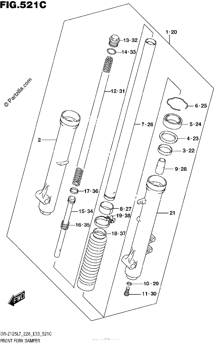 Diagrama de FRONT FORK DAMPER DR Z125L E33