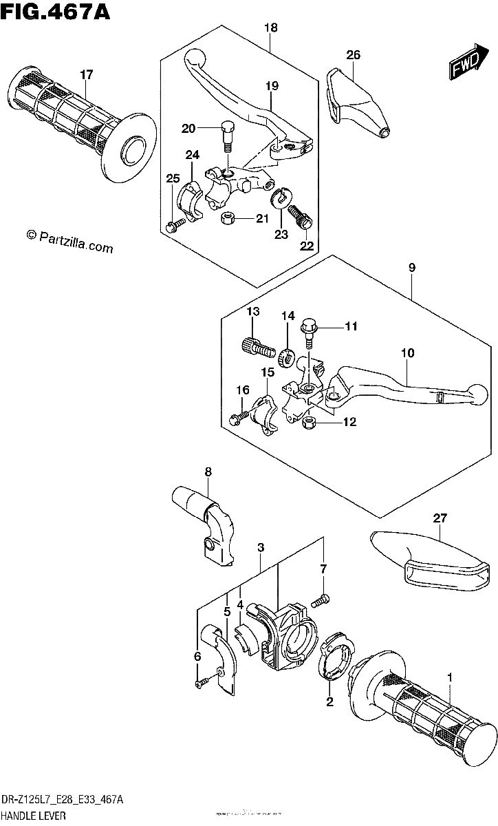 Diagrama de HANDLE LEVER DR Z125 E28