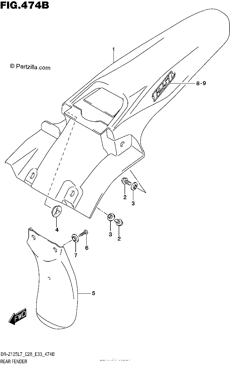 Diagrama de REAR FENDER DR Z125L E28