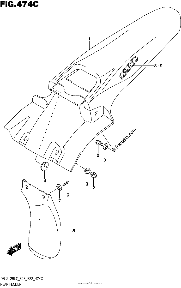 Diagrama de REAR FENDER DR Z125L E33