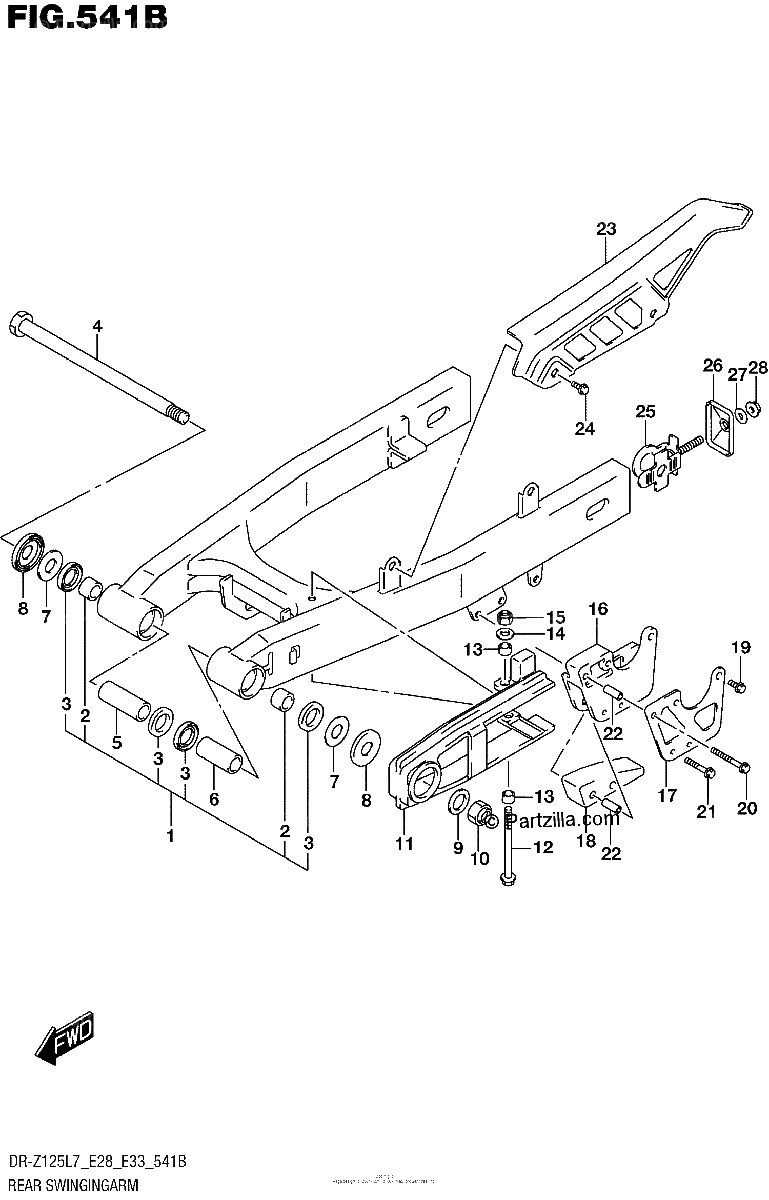 Diagrama de REAR SWINGINGARM DR Z125L E28