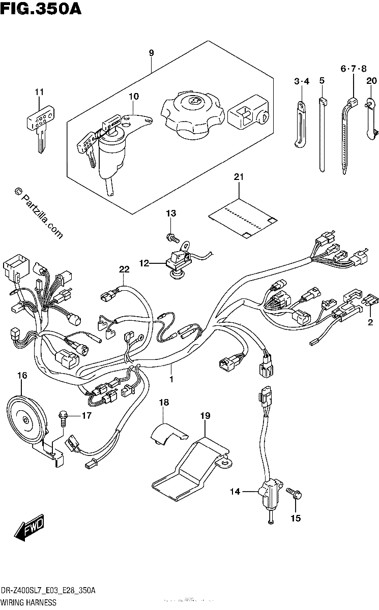 Diagrama de WIRING HARNESS DR Z400SL7 E03