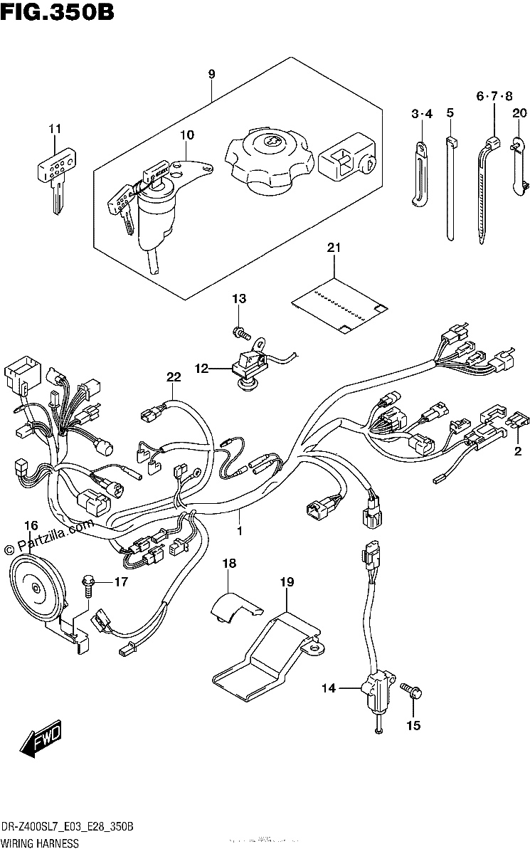 Diagrama de WIRING HARNESS DR Z400SL7 E28