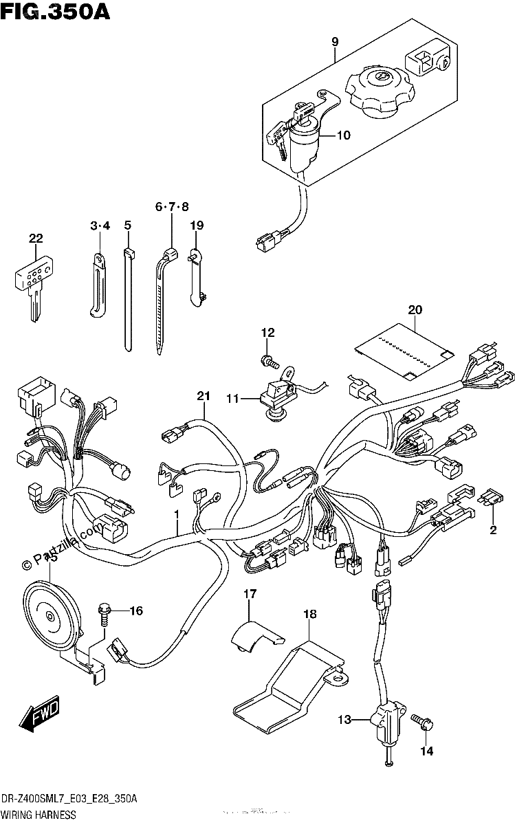 Diagrama de WIRING HARNESS DR Z400SML7 E03