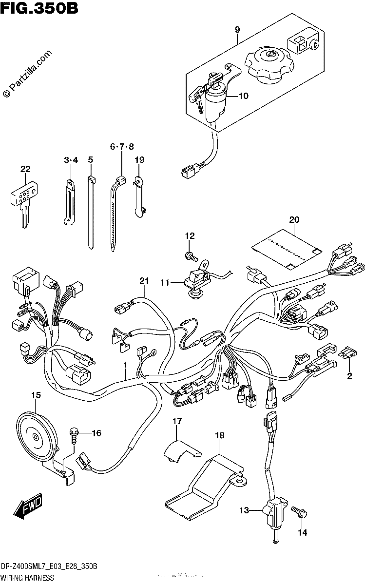 Diagrama de WIRING HARNESS DR Z400SML7 E28