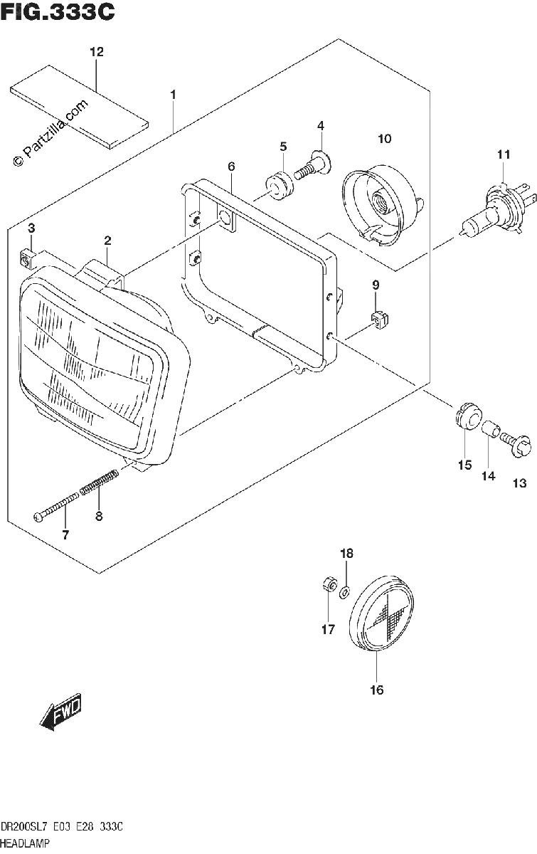 Diagrama de HEADLAMP DR200SL7 E33