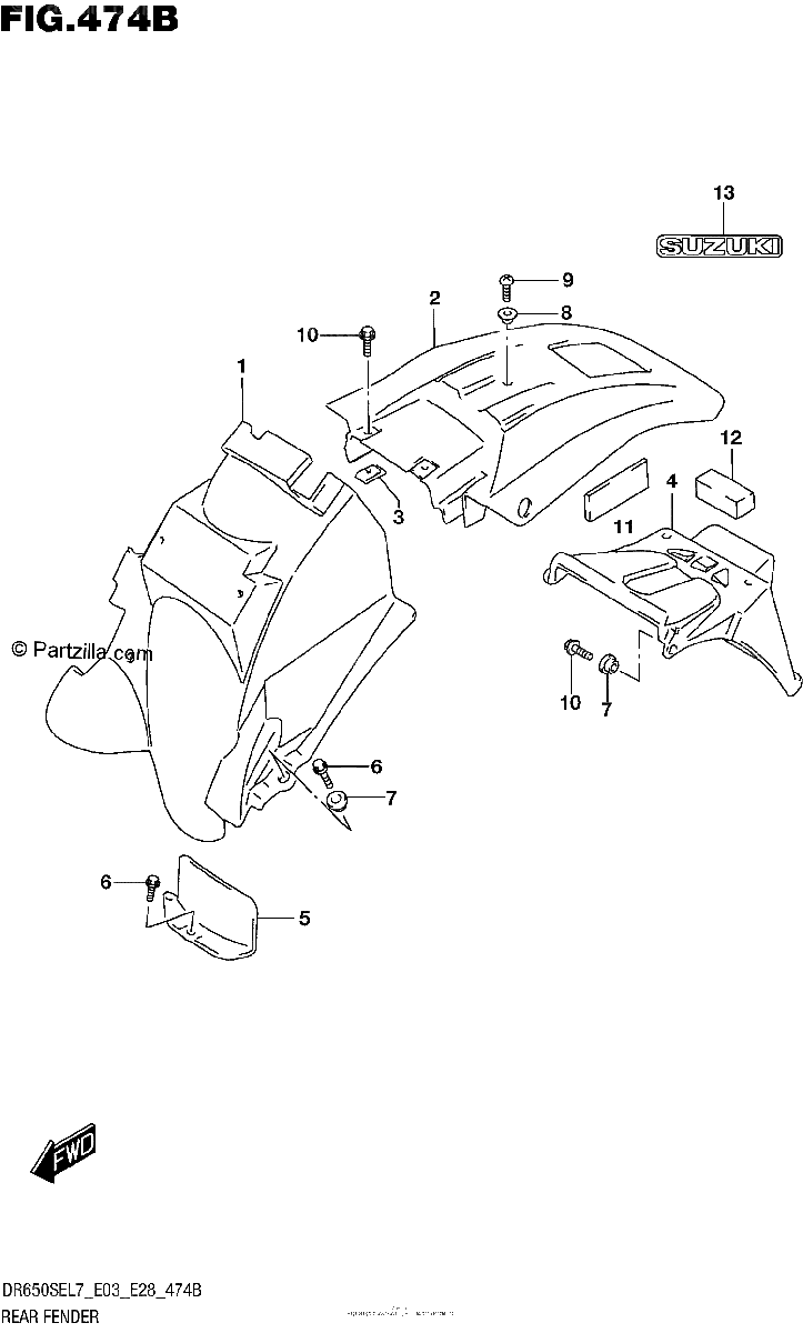 Diagrama de REAR FENDER DR650SEL7 E28