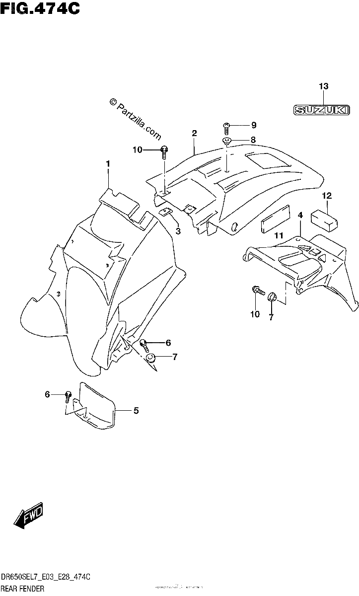 Diagrama de REAR FENDER DR650SEL7 E33