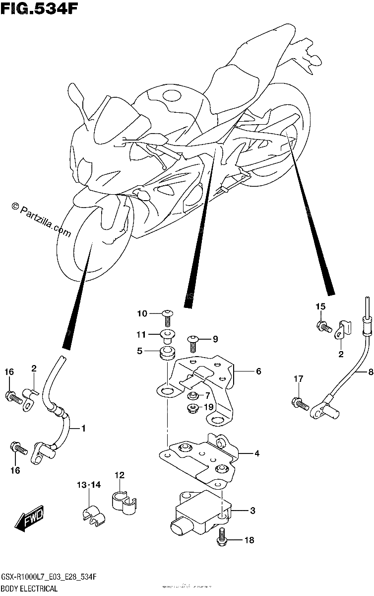 Diagrama de BODY ELECTRICAL GSX R1000AL7 E33