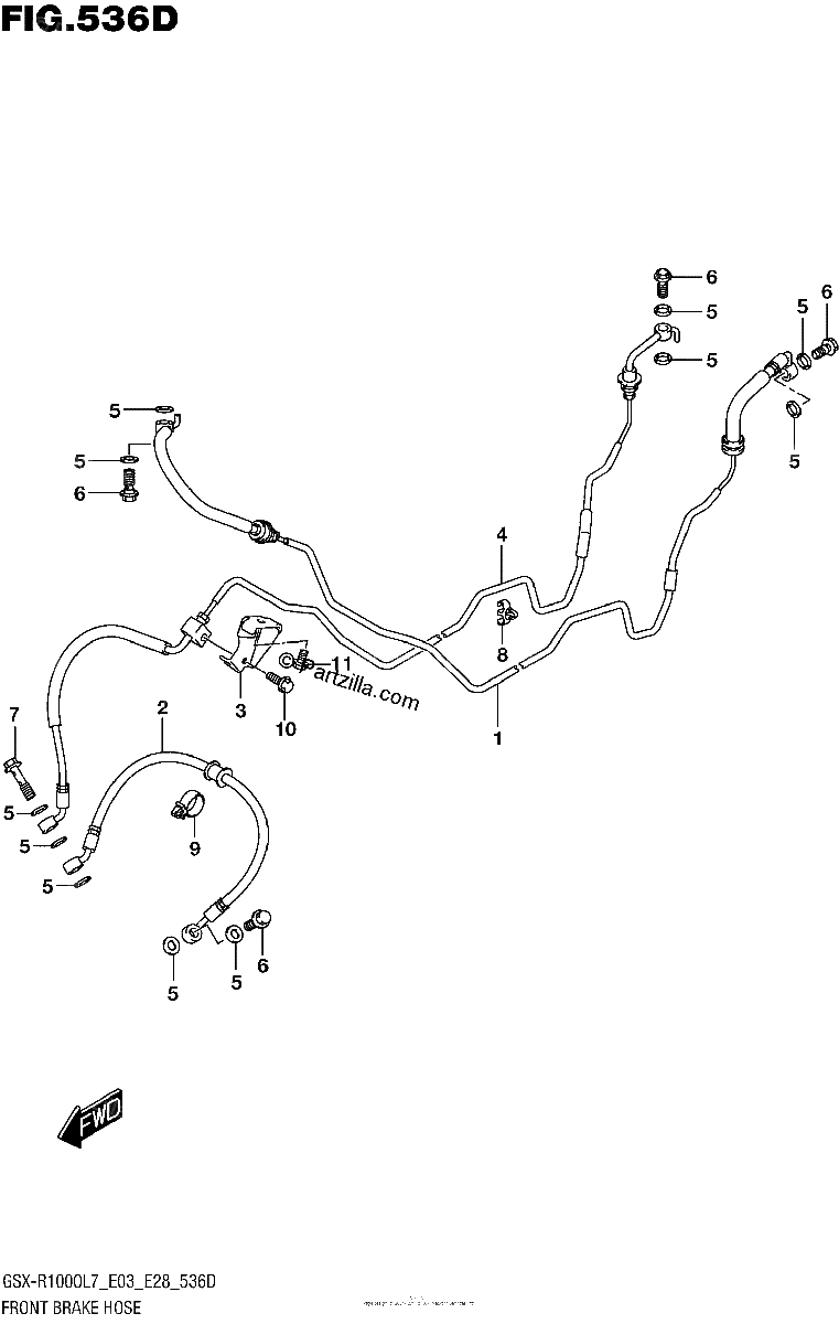 Diagrama de FRONT BRAKE HOSE GSX R1000AL7 E03