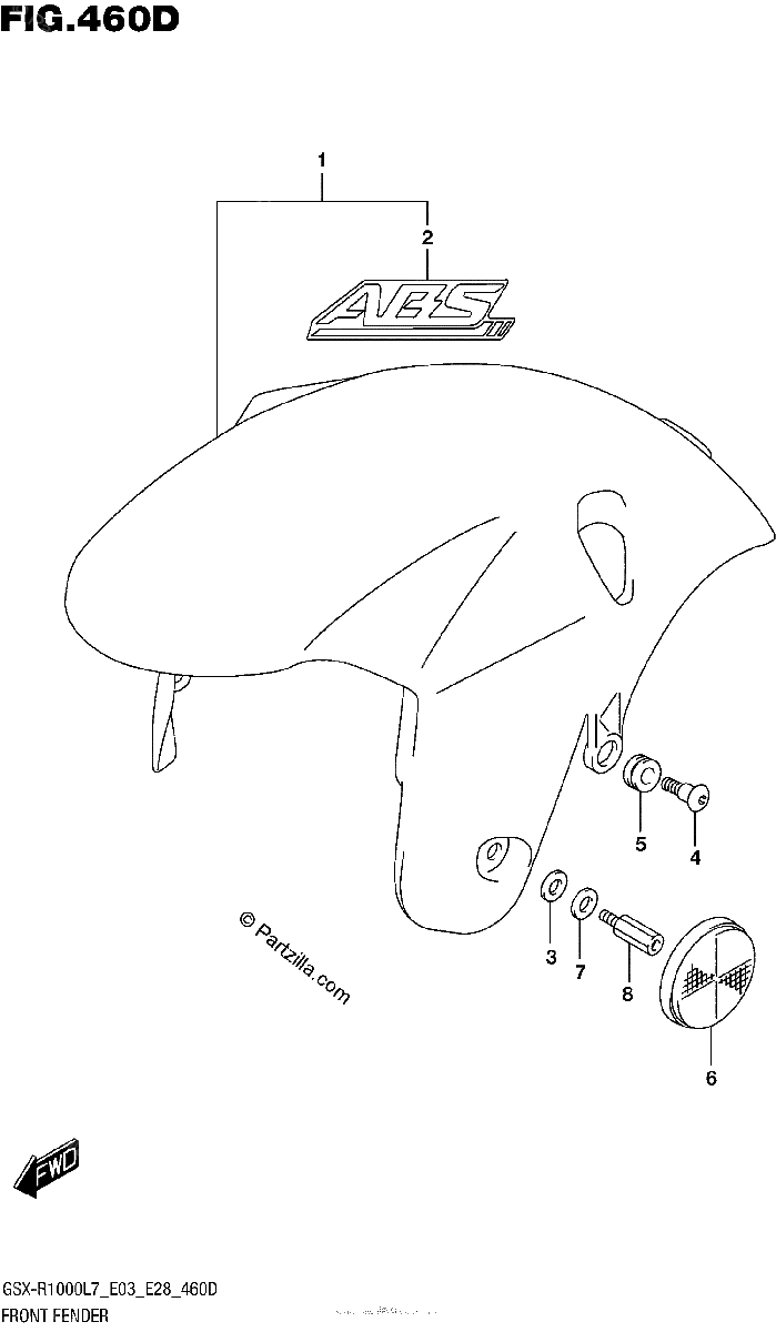 Diagrama de FRONT FENDER GSX R1000AL7 E03 YSF YVZ