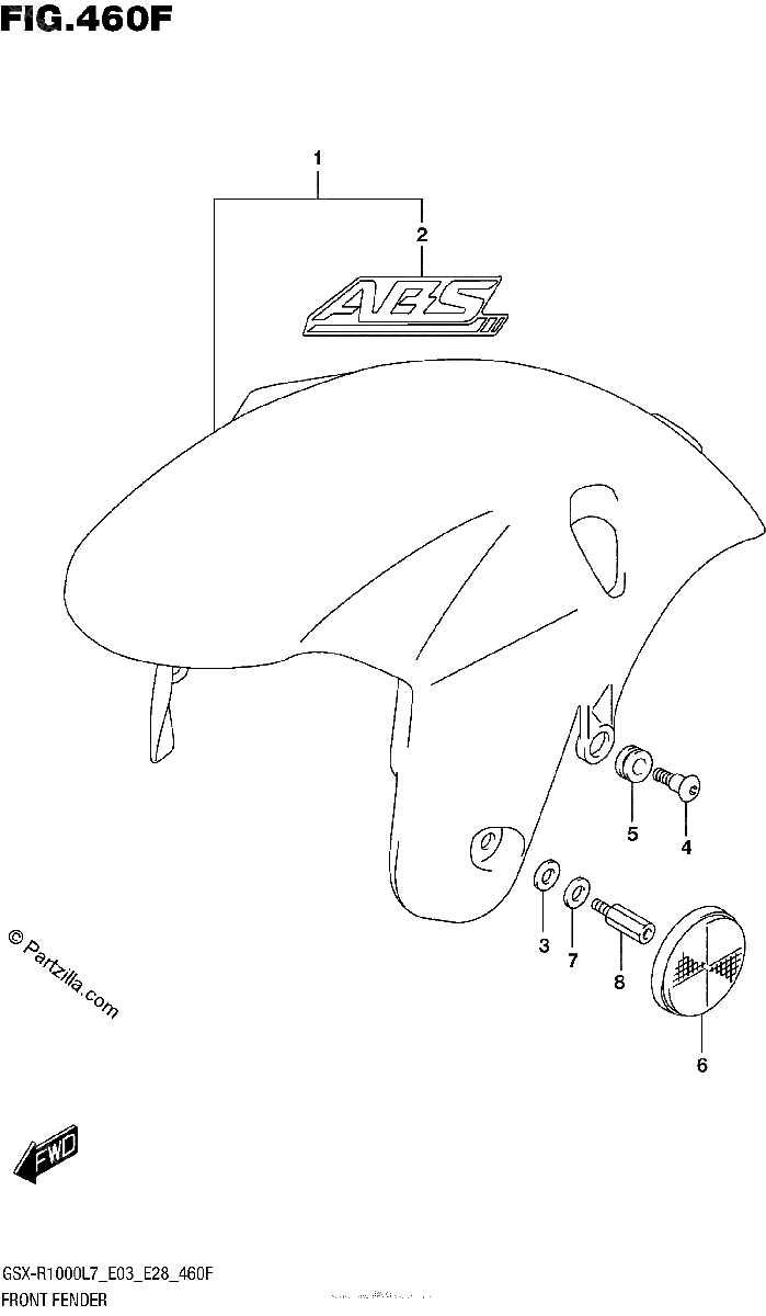 Diagrama de FRONT FENDER GSX R1000AL7 E28 YSF YVZ