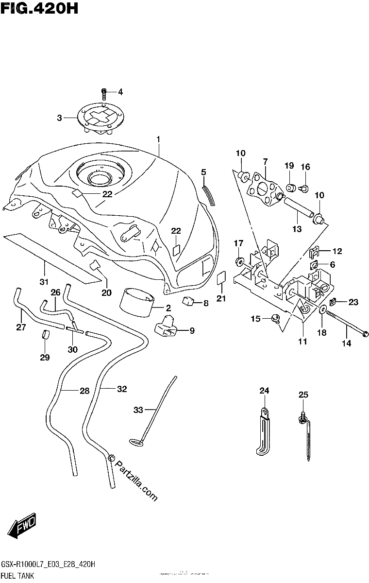 Diagrama de FUEL TANK GSX R1000AL7 E03 YKV YVZ
