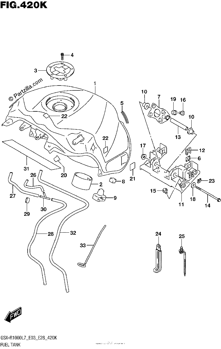 Diagrama de FUEL TANK GSX R1000AL7 E28 YKV YVZ
