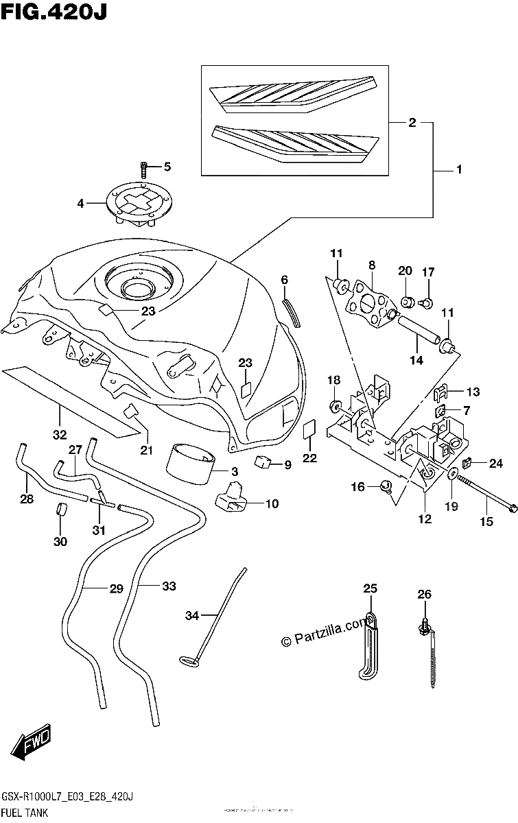 Diagrama de FUEL TANK GSX R1000AL7 E28 YSF
