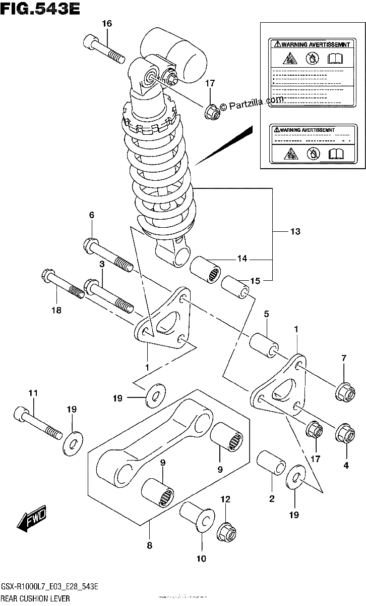 Diagrama de REAR CUSHION LEVER GSX R1000AL7 E28