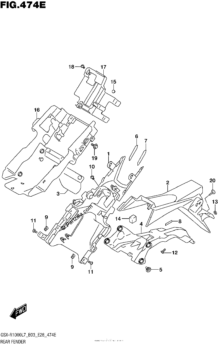 Diagrama de REAR FENDER GSX R1000AL7 E28