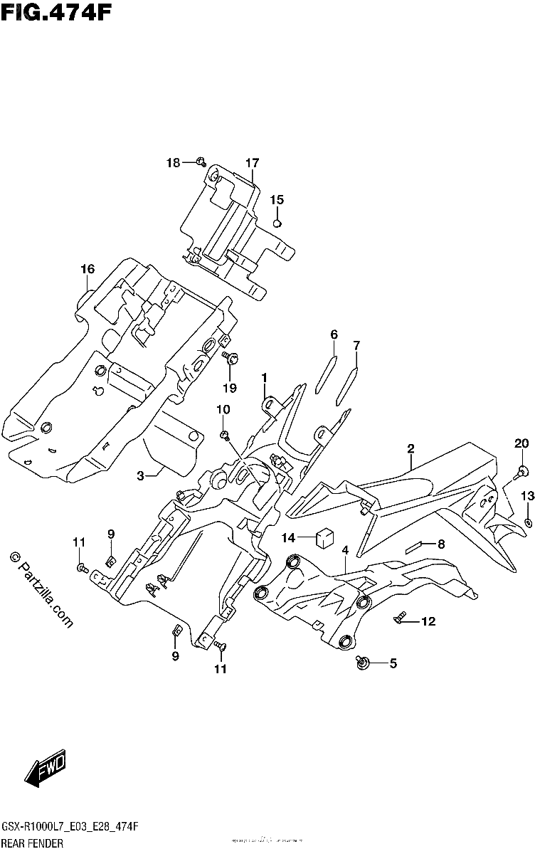 Diagrama de REAR FENDER GSX R1000AL7 E33
