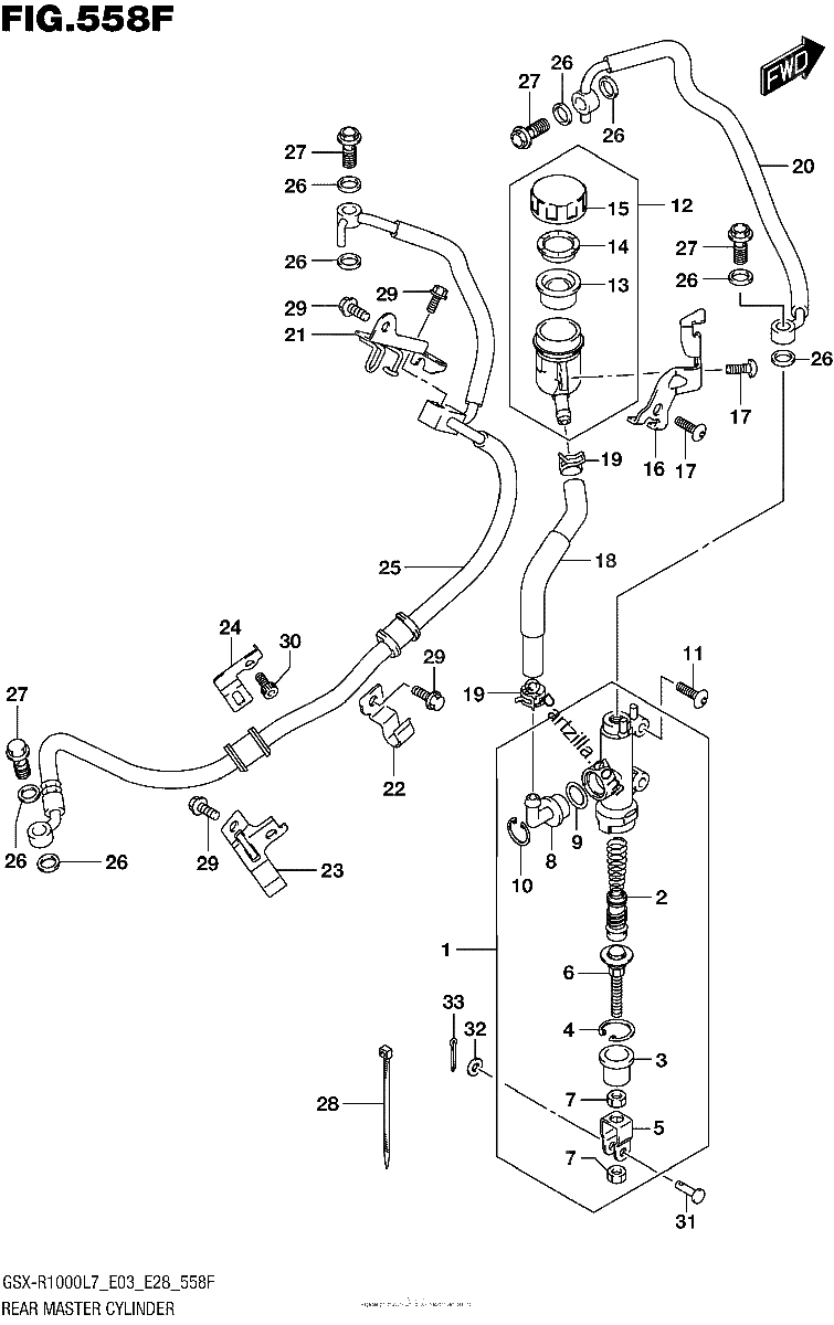 Diagrama de REAR MASTER CYLINDER GSX R1000AL7 E33