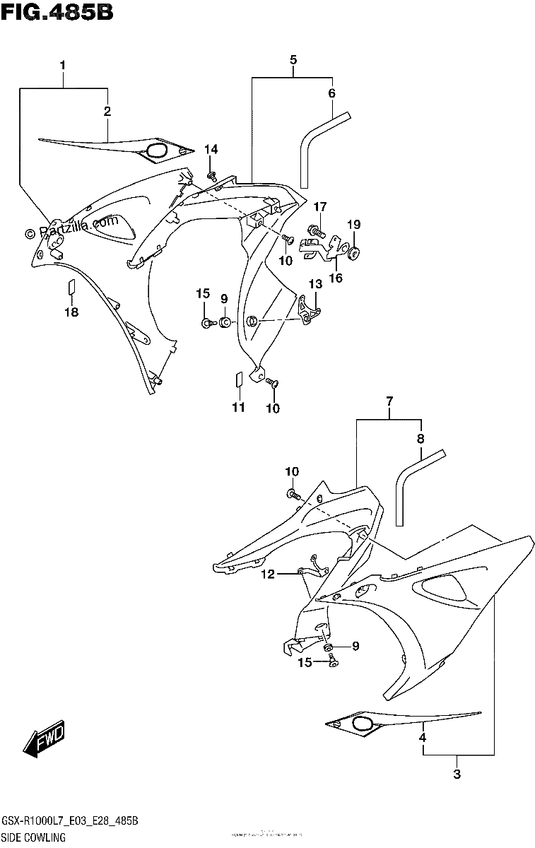 Diagrama de SIDE COWLING YKV YVZ