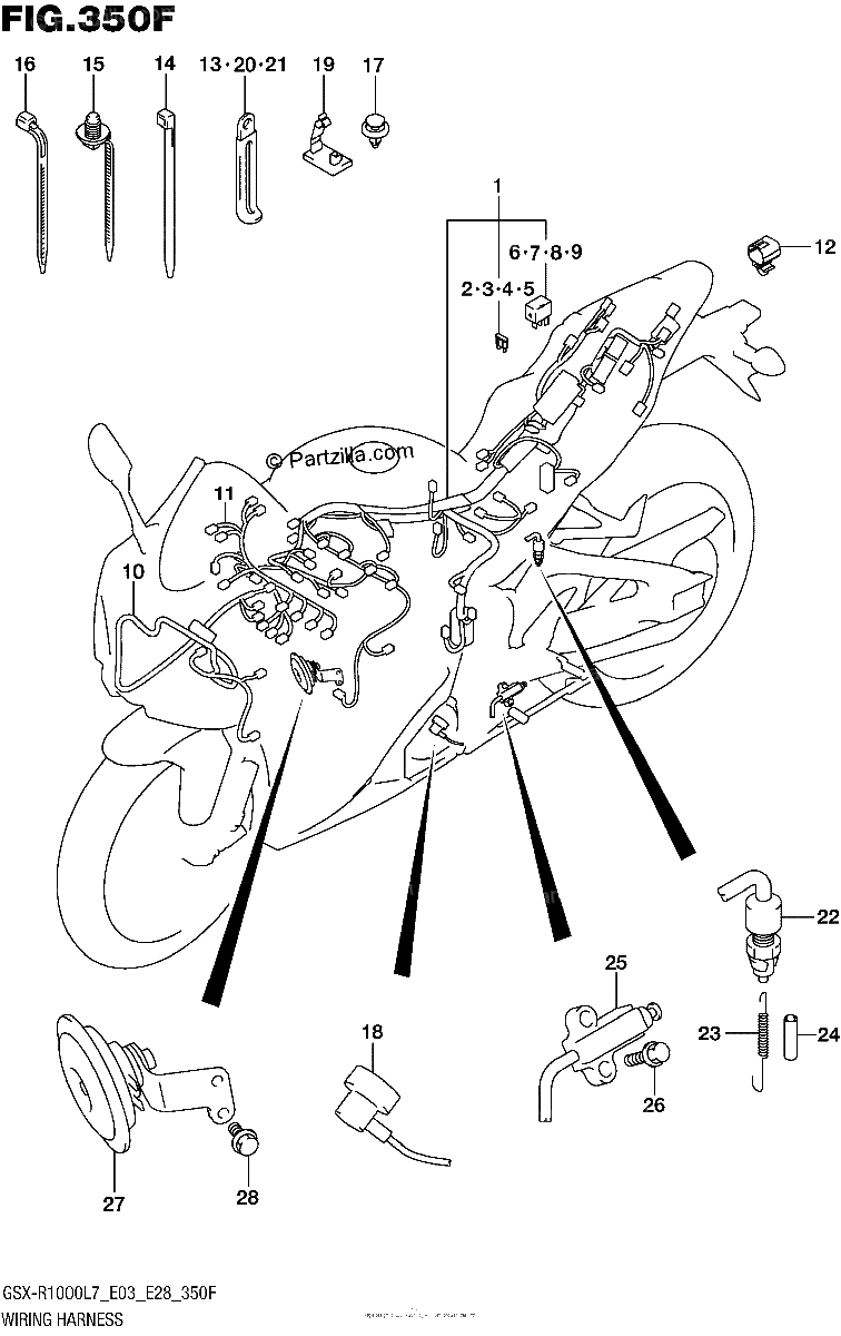 Diagrama de WIRING HARNESS GSX R1000AL7 E33