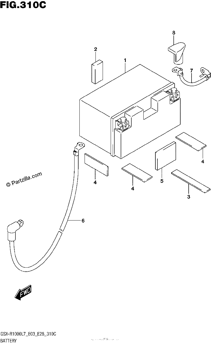 Diagrama de BATTERY GSX R1000L7 E33