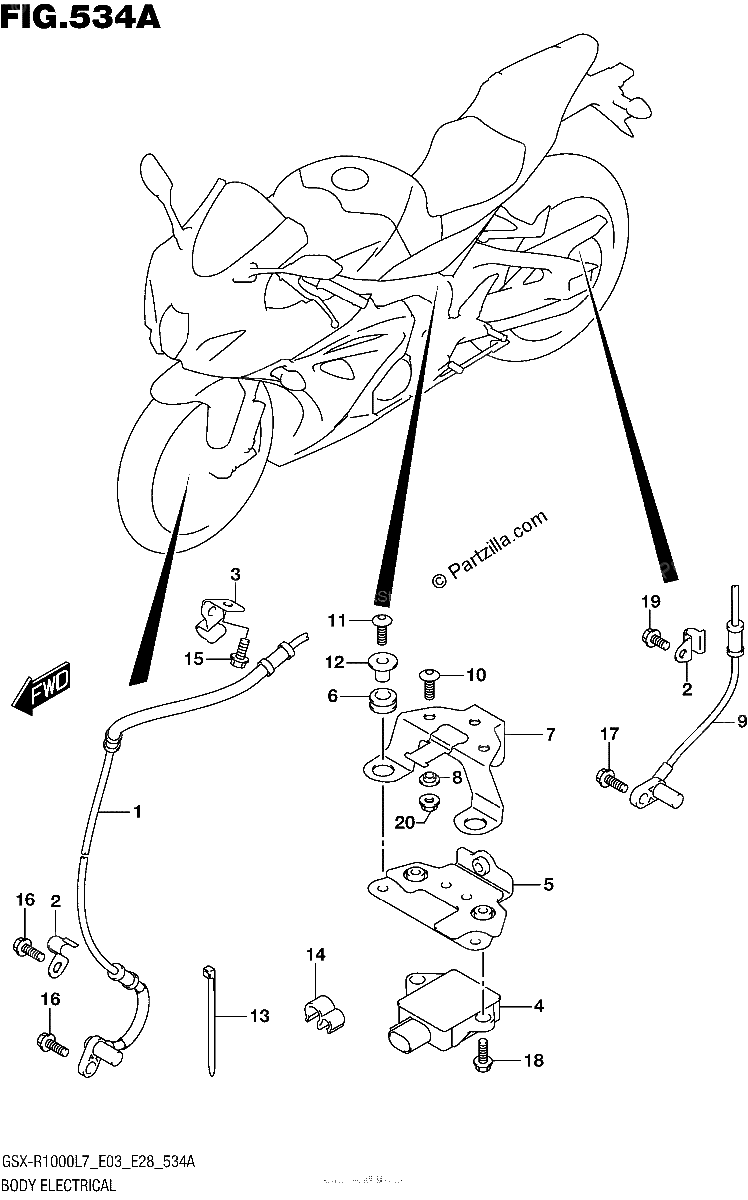 Diagrama de BODY ELECTRICAL GSX R1000L7 E03
