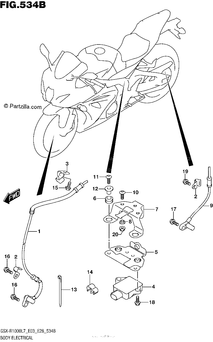 Diagrama de BODY ELECTRICAL GSX R1000L7 E28