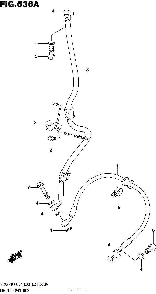 Diagrama de FRONT BRAKE HOSE GSX R1000L7 E03