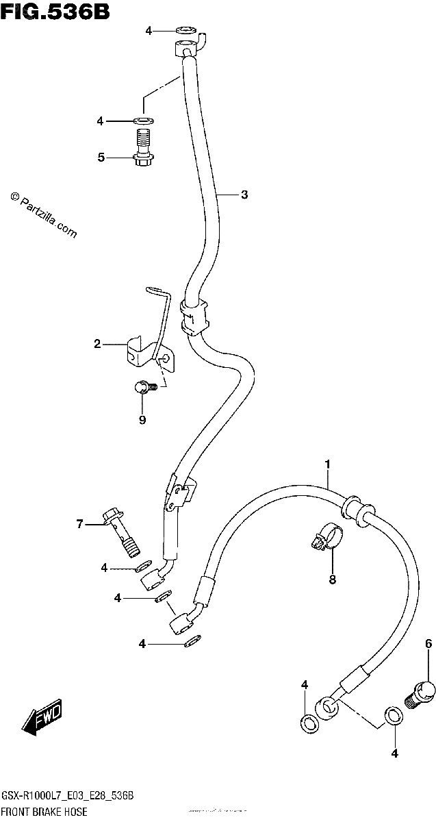 Diagrama de FRONT BRAKE HOSE GSX R1000L7 E28