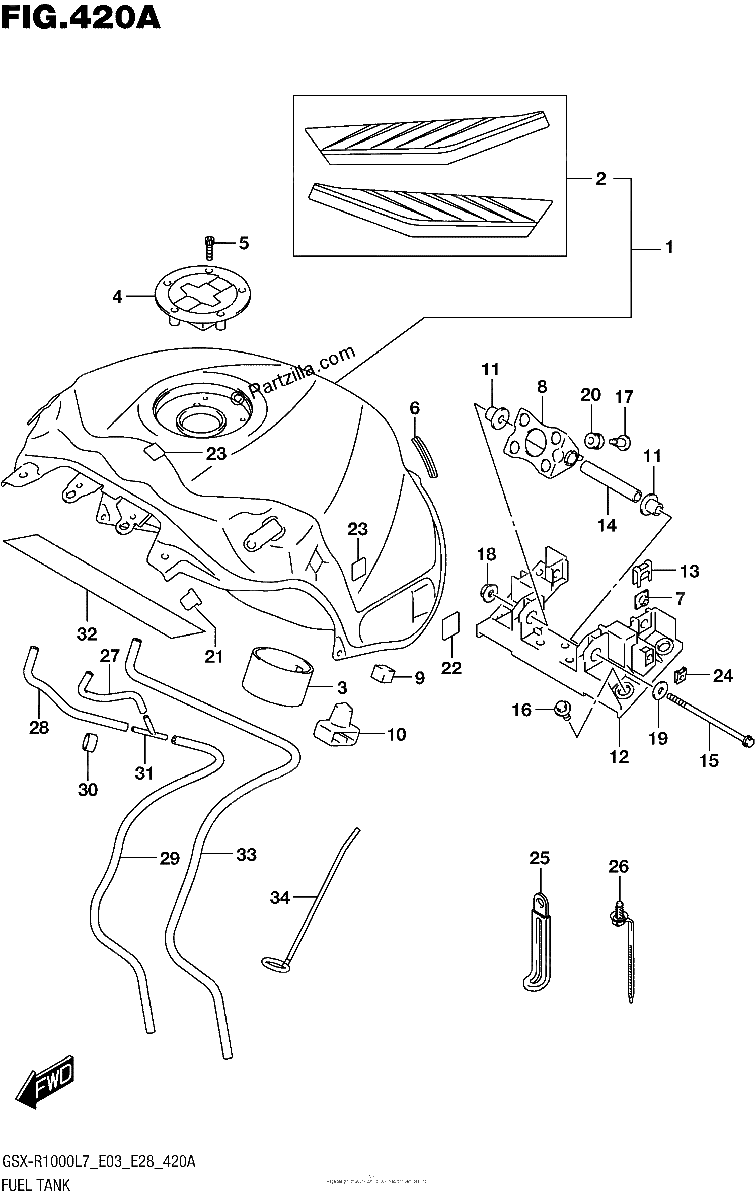 Diagrama de FUEL TANK GSX R1000L7 E03 YSF