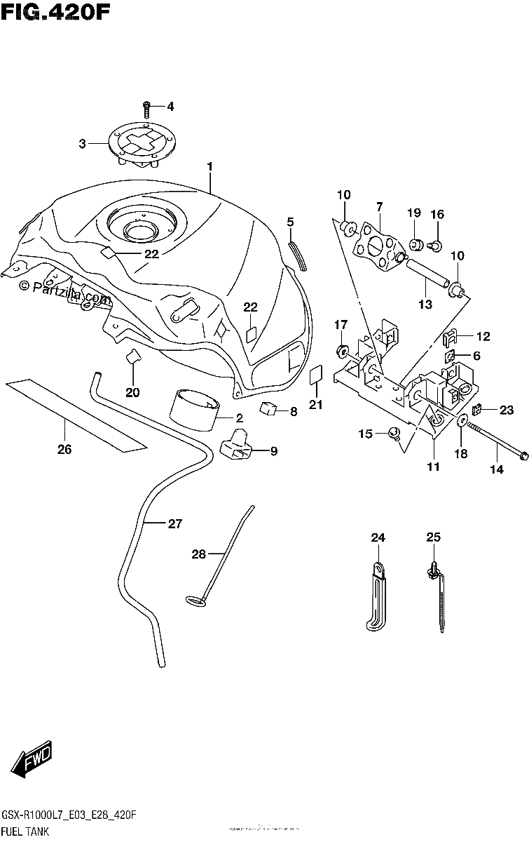 Diagrama de FUEL TANK GSX R1000L7 E33 YKV YVZ