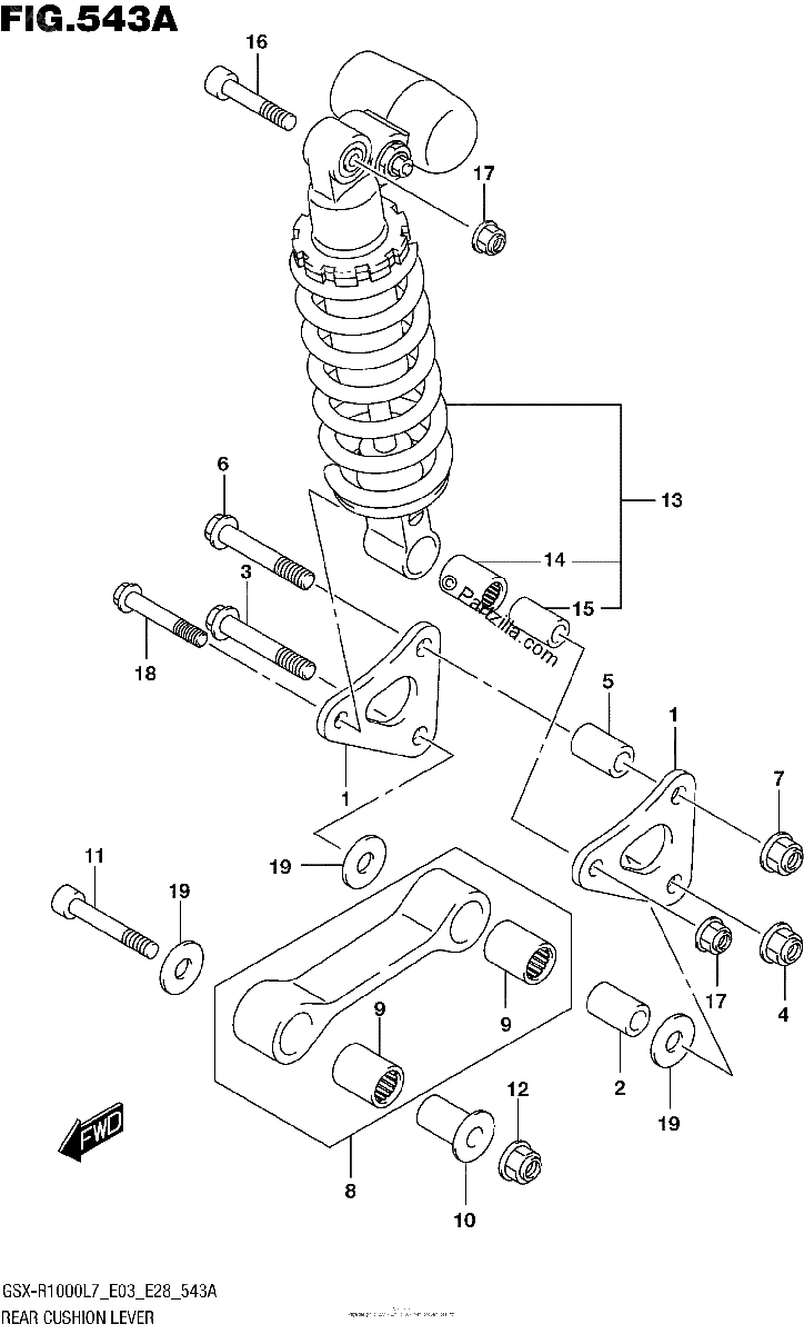 Diagrama de REAR CUSHION LEVER GSX R1000L7 E03