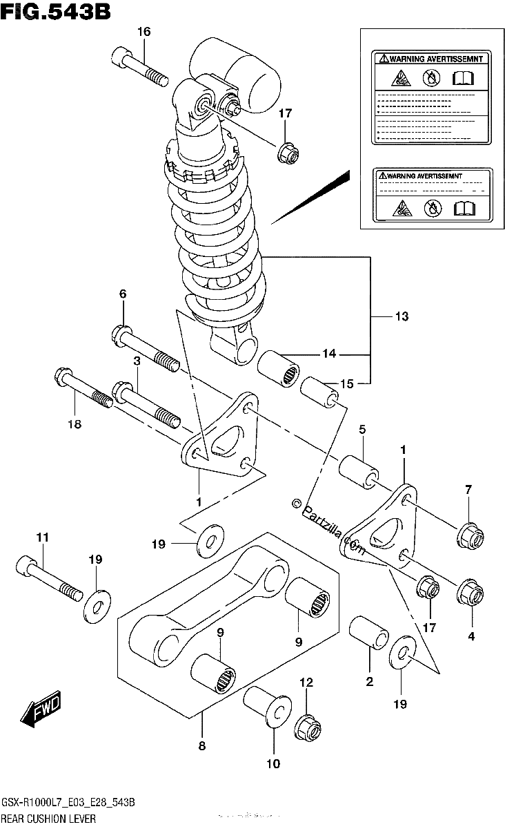 Diagrama de REAR CUSHION LEVER GSX R1000L7 E28