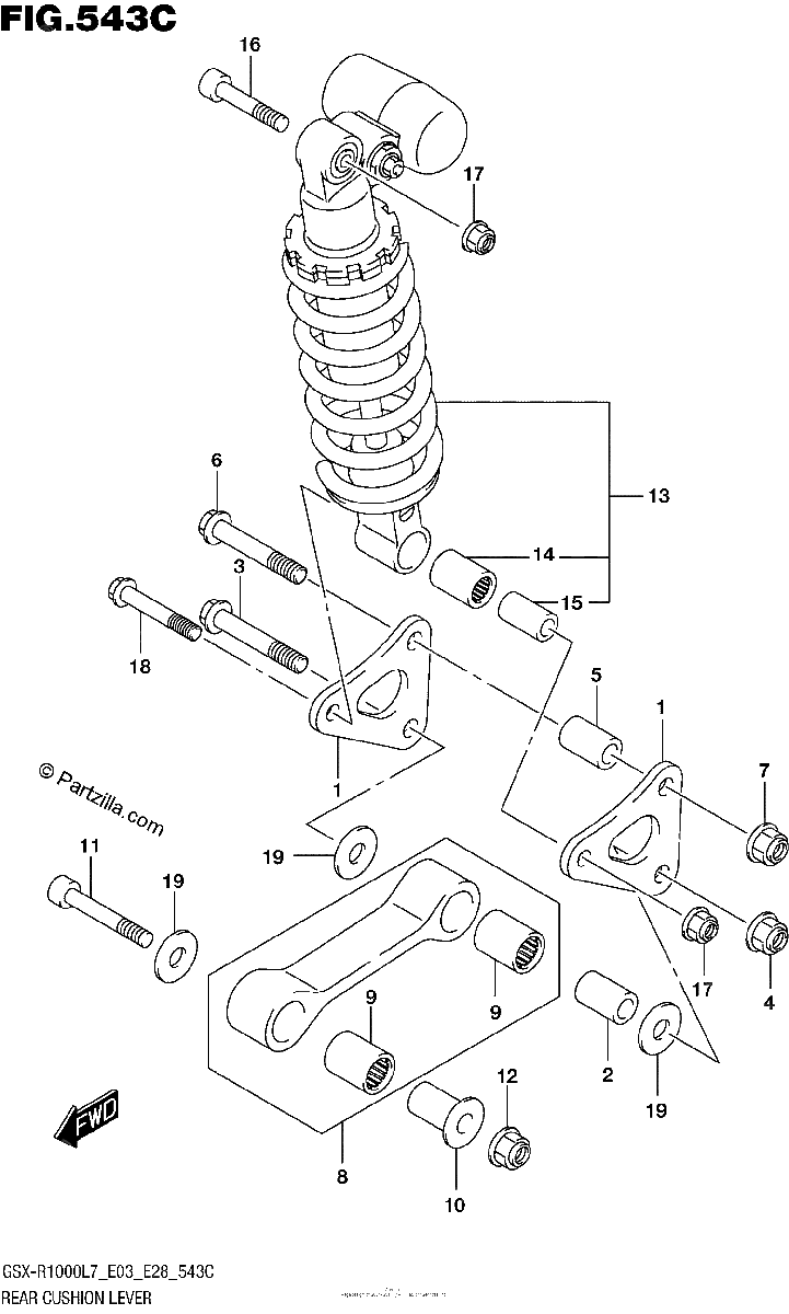 Diagrama de REAR CUSHION LEVER GSX R1000L7 E33