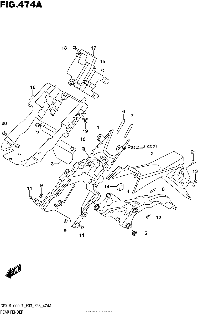 Diagrama de REAR FENDER GSX R1000L7 E03