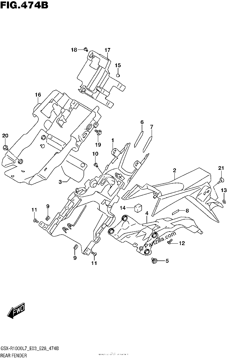 Diagrama de REAR FENDER GSX R1000L7 E28