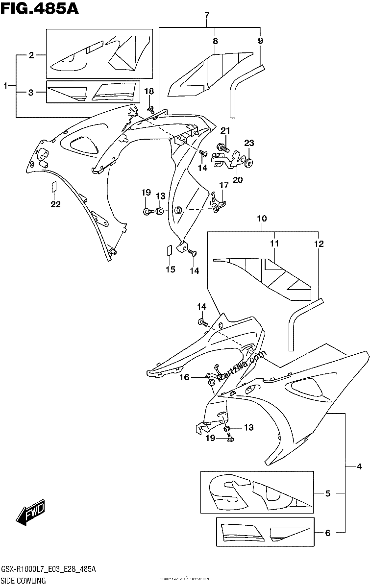 Diagrama de SIDE COWLING YSF