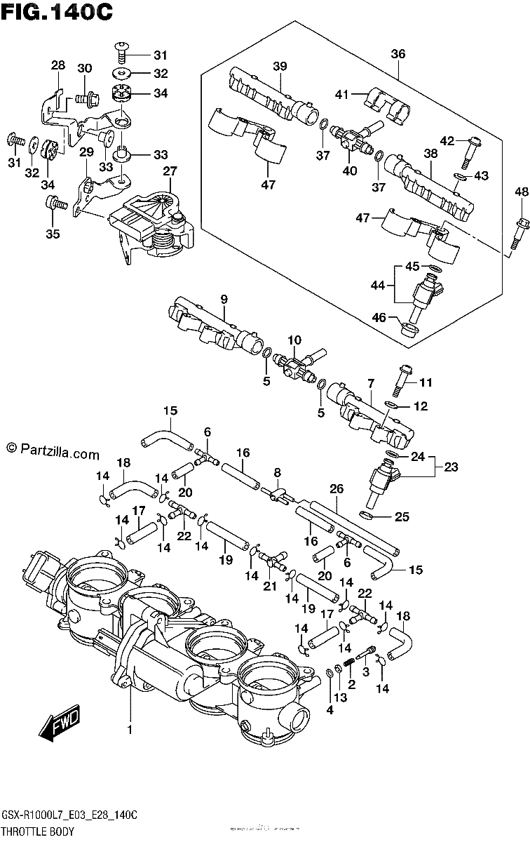 Diagrama de THROTTLE BODY GSX R1000L7 E33