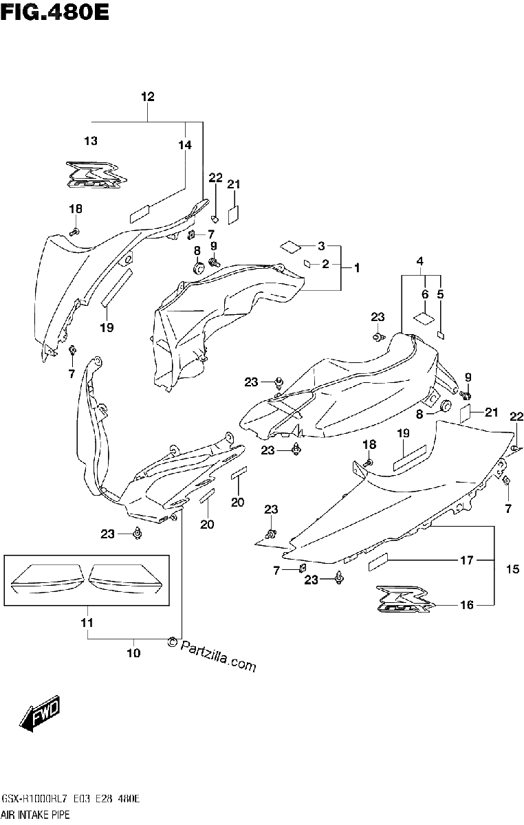 Diagrama de AIR INTAKE PIPE GSX R1000RZL7 E28