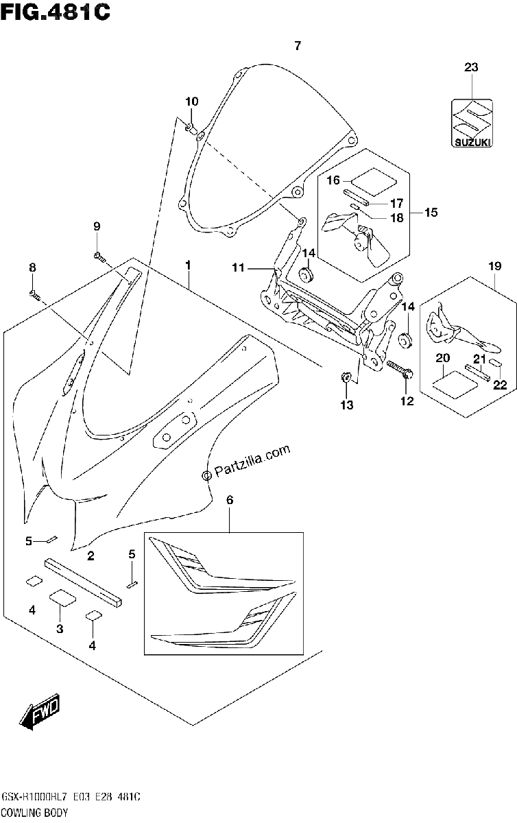 Diagrama de COWLING BODY GSX R1000RL7 E33