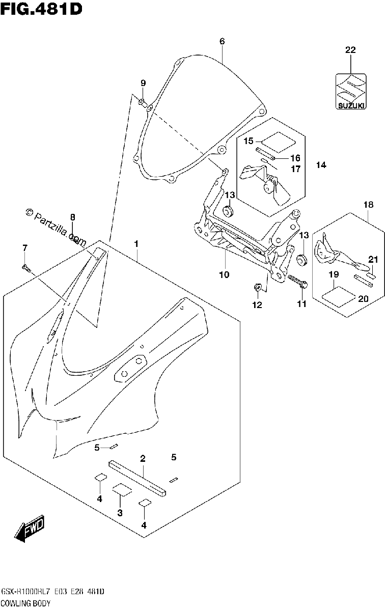 Diagrama de COWLING BODY GSX R1000RZL7 E03