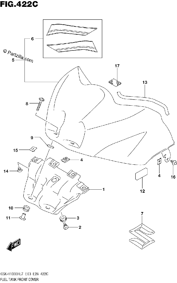 Diagrama de FUEL TANK FRONT COVER GSX R1000RL7 E33