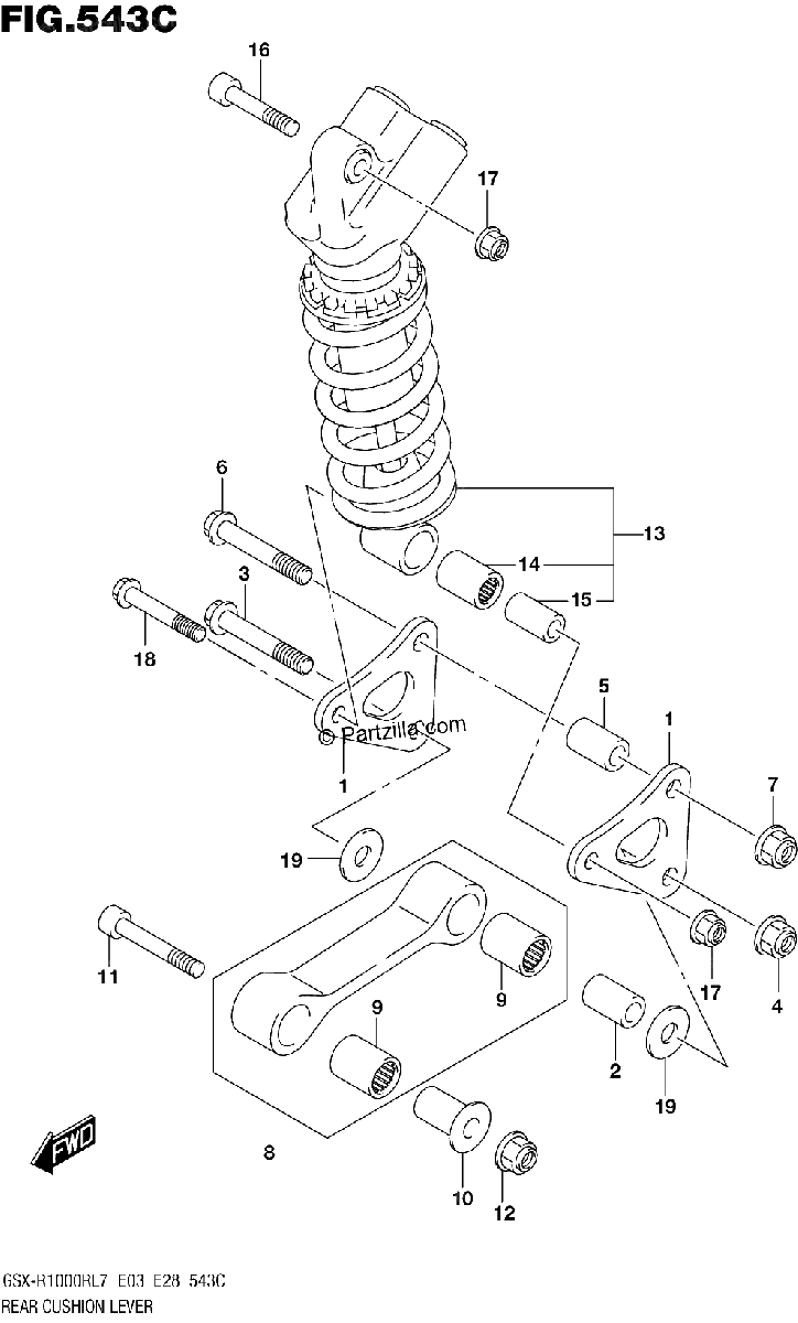 Diagrama de REAR CUSHION LEVER GSX R1000RL7 E33